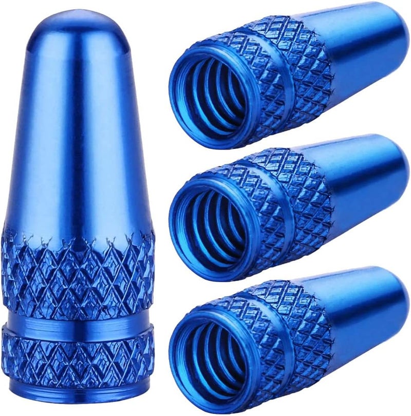 TPMSCENTER Aluminum Presta Valve Stem Caps – Blue Tire Air Dust Covers for Bike (4 Pack) – Fit French Valves on Road, MTB, Hybrid, Racing, Fitness, Folding & Fat Bikes - Image 1